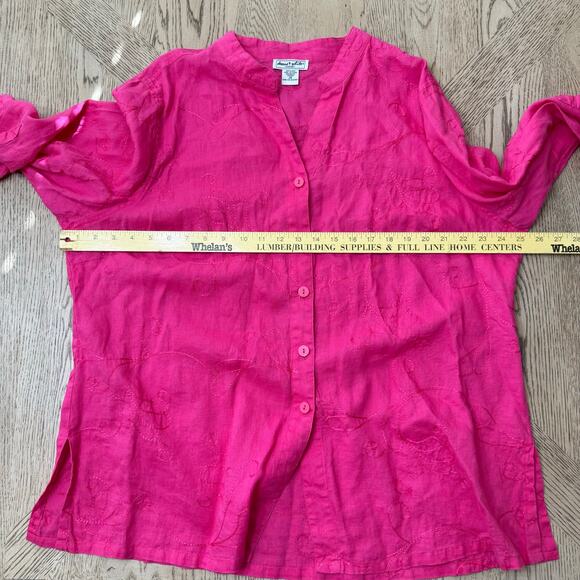 Deane and White Pink Embroidered Linen Button Down Shirt 2X - Picture 5 of 10